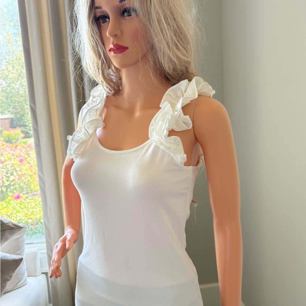NWT Elegant White Ruffle Strap Top